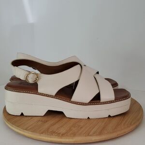 Naturalizer Halifax Women's Leather Slingback Platform Sandals Cream Size 11